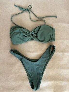 Halter Green Bandeau Bikini Set - Women Swim